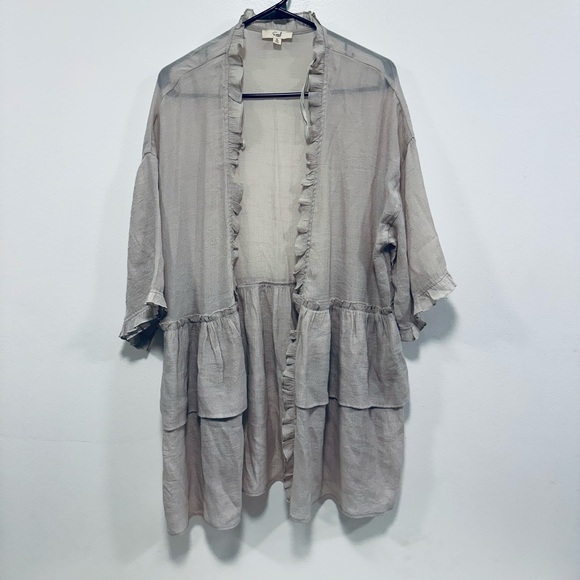 Anthropologie easel Taupe gray Ruffle Open-Front Kimono cardigan oversized small - Picture 2 of 7